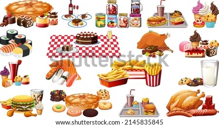 Foods and beverages set illustration