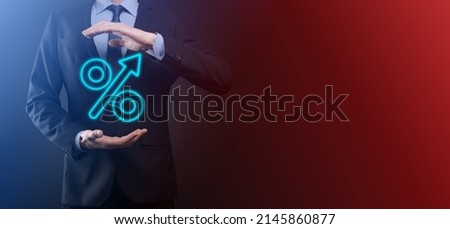 Increasing percentage icon.Profit high growth arrow and percent icon.profit increase arrow up symbol.Interest rate, stocks, financial, ranking, mortgage rates and Cut up concept.The economy improving Royalty-Free Stock Photo #2145860877