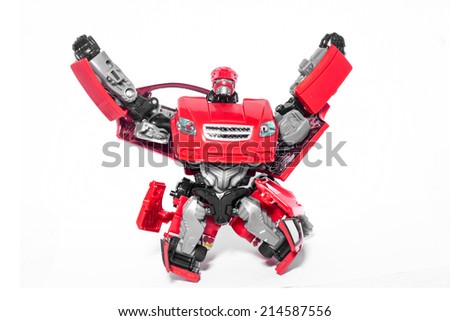 Robot car red on white background.