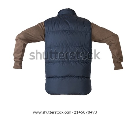 dark blue sleeveless jacket and brown sweater isolated on white background. casual wear