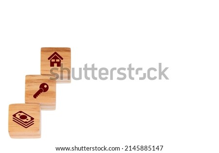 Concept of financial and mortgage interest rate. wooden cubes With copy space. mortgage icons