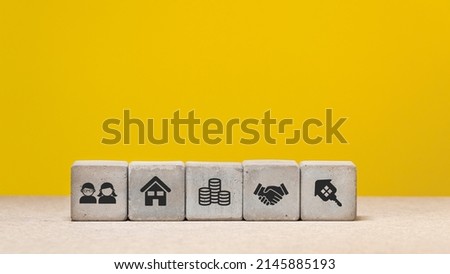 blocks on a yellow background. Business strategy and action plan concept. With copy space