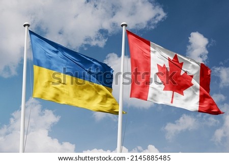 3D illustration, Ukraine and Canada alliance and meeting, cooperation of states.