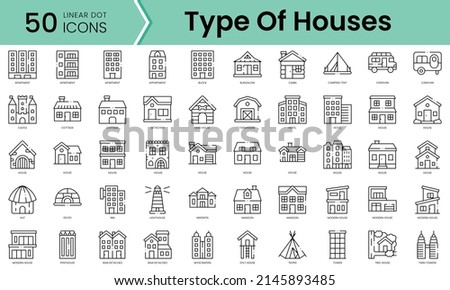 Set of type of houses icons. Line art style icons bundle. vector illustration