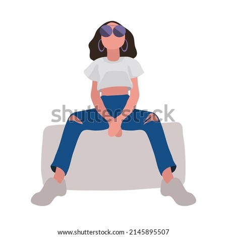 woman model sitting on a couch vector illustration