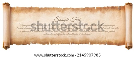 old parchment paper scroll sheet vintage aged or texture isolated on white background. Royalty-Free Stock Photo #2145907985