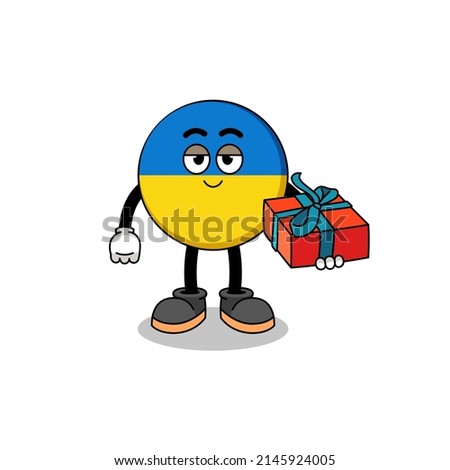 ukraine flag mascot illustration giving a gift , character design