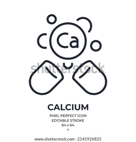 Calcium food supplement editable stroke outline icon isolated on white background flat vector illustration. Pixel perfect. 64 x 64. Royalty-Free Stock Photo #2145926825