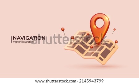 Red Locator mark on map and location pin or GPS navigation icon sign. 3D Realistic creative conceptual symbol of search concept in cute cartoon style. Vector illustration Royalty-Free Stock Photo #2145943799