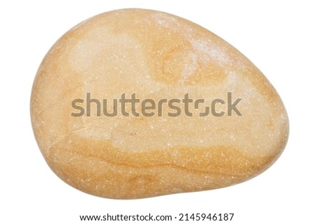 Top view of single yellow pebble isolated on white background.