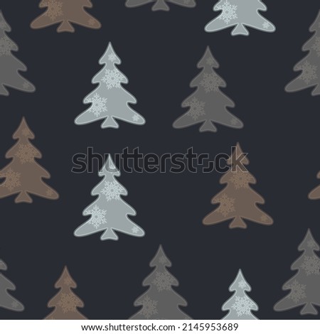 Colorful christmas trees seamless pattern background  Doodles. Seamless colorful winter pattern on black background. Vector illustration.