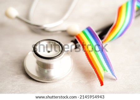LGBT symbol, Stethoscope with rainbow ribbon, rights and gender equality, LGBT Pride Month in June.  