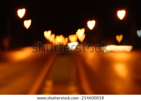 Photo Of Bokeh Lights / Street Lights Out Of Focus / filtered heart blurred background.