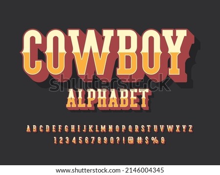 Vintage wild west western alphabet design with uppercase, numbers and symbols Royalty-Free Stock Photo #2146004345