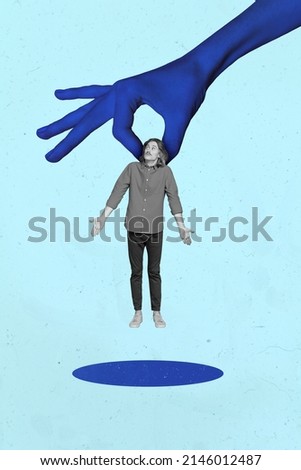 Funny business man falling into a hole big arm throwing him into nowhere imagination illustration failure concept photo collage