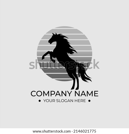 Black horse logo template design with sun circle