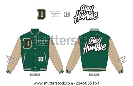 Simple Modern Minimalist Design Dark Green And Beige Color Varsity Jacket Mockup V5 New Style Commercial Use Royalty-Free Stock Photo #2146035163