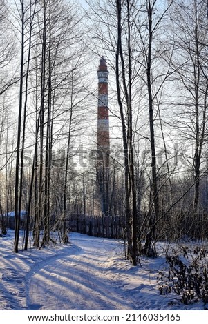 The world tallest lake-lighthouse Storozhensky, Storozhno village, Lake Ladoga, Russia, winter