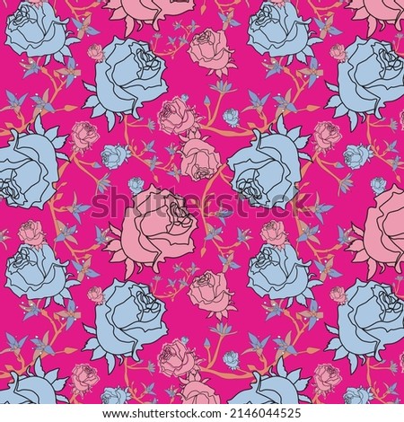 Pink blue floral seamless repeated pattern fabric textile designs