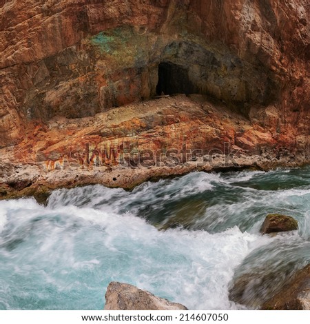 Abandoned copper mine and Waterfalls in peruvian andes, 