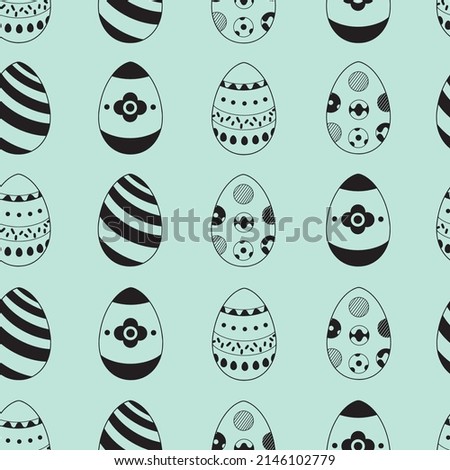 Happy Easter seamless pattern greeting card with decorated painted Easter eggs.