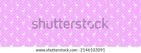 Seamless striped texture with flamingos. Cartoon birds. Colorful illustration