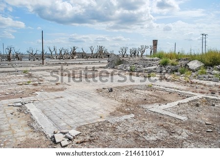 Ruined city. City abandoned by a flood. Desolate landscape. epecuen Royalty-Free Stock Photo #2146110617