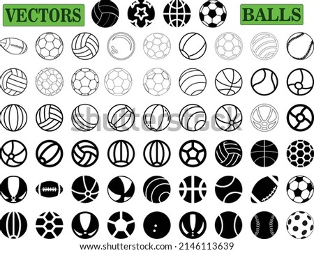 Balls, soccer, tennis, golf, rugby, set of editable vectors. EPS 10 design ball assets and graphic elements.