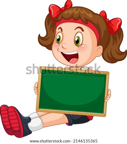 Happy girl holding blank board illustration