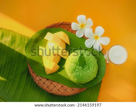 Mango Sticky Rice  Seasonal Thai desserts Royalty-Free Stock Photo #2146159197