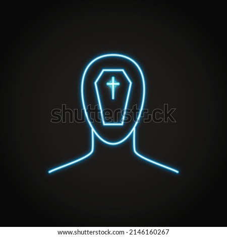 Neon fear of dying and death icon in line style. Vector illustration.