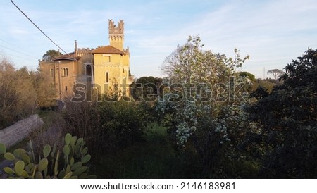 Aerial view of an ancient noble house hidden in the countryside of southern Italy