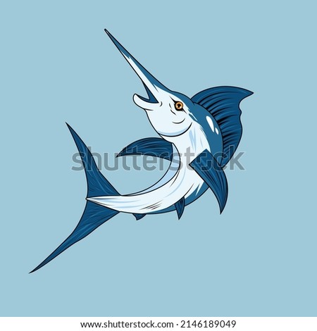 Cute Marlin fish in the water cartoon illustration for education children