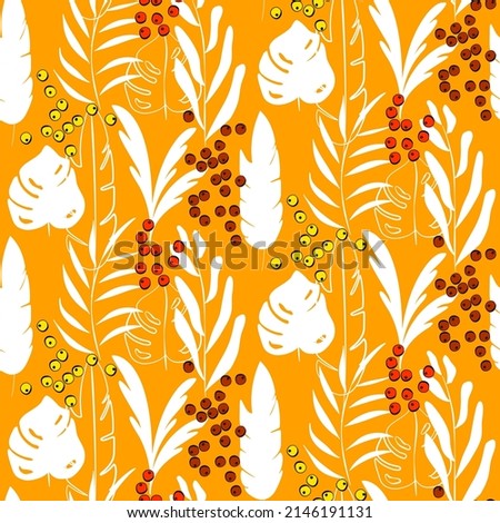 Vector seamless half-drop pattern, with leaves and hackberry Royalty-Free Stock Photo #2146191131