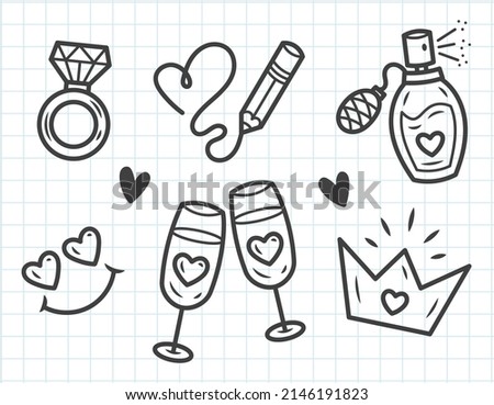 A set of doodles for Valentine's Day, love and passion. Isolated on a white background.