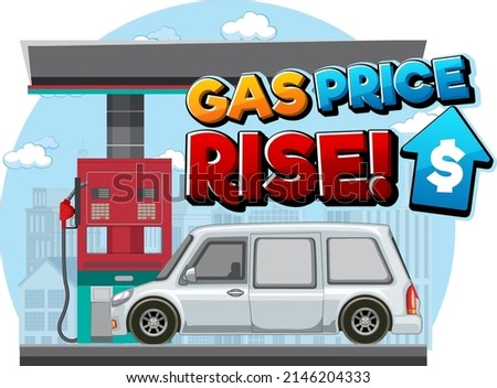 Gas station with gas price rise word logo illustration