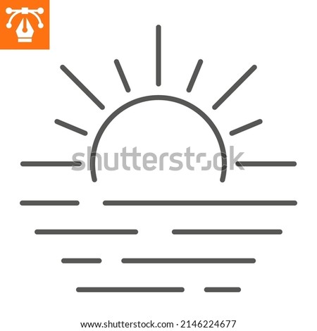 Sunset line icon, outline style icon for web site or mobile app, sun and sea , sunrise vector icon, simple vector illustration, vector graphics with editable strokes.