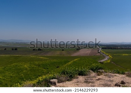 The springtime view from Tel Megiddo Nation Park of the Jezreel Valley in northern Israel.
