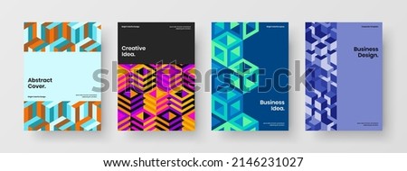 Simple company identity A4 vector design layout collection. Modern mosaic shapes corporate brochure illustration set.