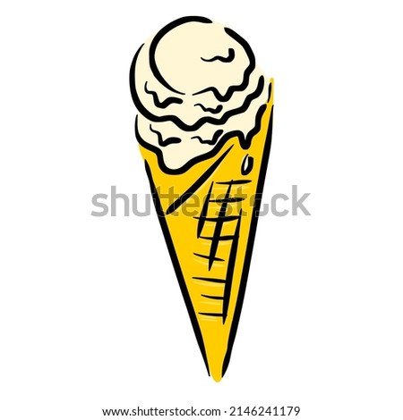 ice cream cone sketch in vintage colorful illustration style for restaurant cafe menu