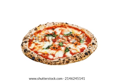 Real italian "Pizza Margherita" from Napoli isolated on white background. Royalty-Free Stock Photo #2146245141