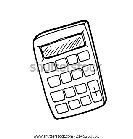 Linear vector icon of the school calculator in doodle sketch style