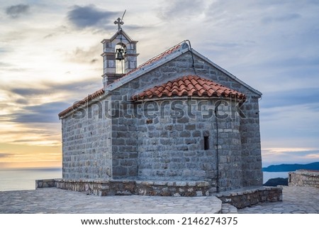 The Church of St. Sava in Montenegro, near the island of Sveti Stefan near Budwa. Location: church St. Sava, Montenegro, Balkans, Adriatic sea, Europe