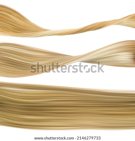 Set of straight long female blond hair. Background for text. Vector 3d realistic illustration isolated on white background. Royalty-Free Stock Photo #2146279733
