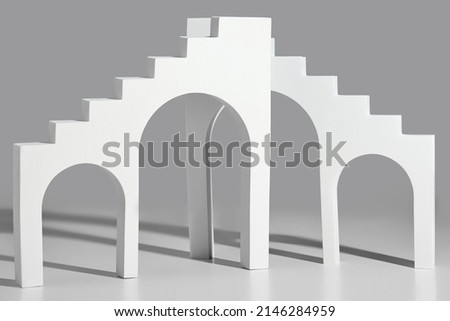 Abstract gray background with arched stairs, podium mockup
