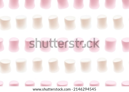 Marshmallow seamless texture. Marshmallow background. Tasty marshmallows on white background.