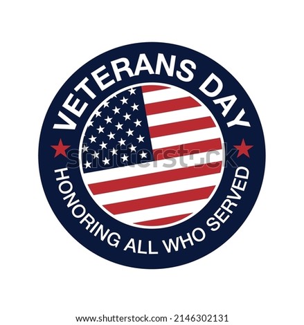 November 11. Vector illustration of American veterans day, with flag. National day USA. Stamp with flag.