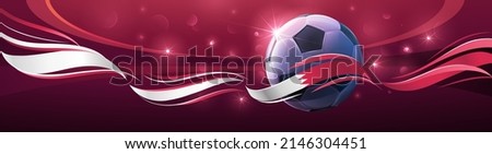 Realistic soccer ball with Qatar flag. Football championship in the arena. Vector illustration
