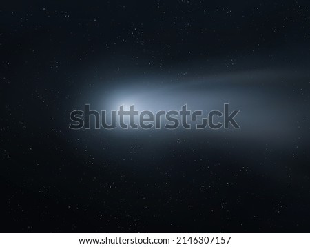 Comet approached the Earth. Nucleus and tail of a comet in the night sky with stars. Astronomical photography.