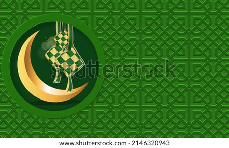 green background with islamic style pattern, moon and ketupat design suitable for ramadan concept